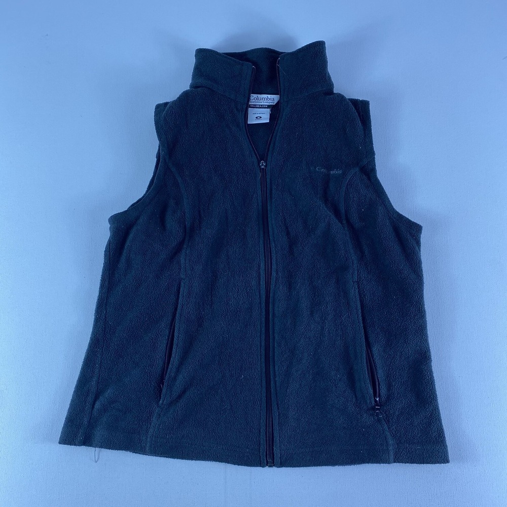 Columbia Fleece Womens Sweater Vest Size Medium Gray Fleece Full Broken Zipper*